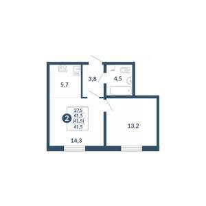 2-к квартира, вторичка, 42м2, 7/17 этаж