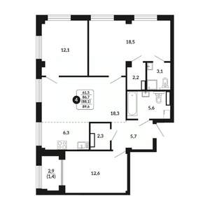 4-к квартира, вторичка, 88м2, 4/17 этаж