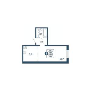 Студия квартира, вторичка, 35м2, 12/17 этаж