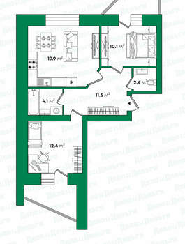 2-к квартира, вторичка, 64м2, 1/6 этаж
