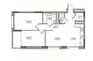 3-к квартира, вторичка, 73м2, 7/17 этаж