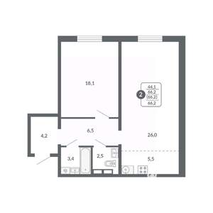 2-к квартира, вторичка, 66м2, 9/17 этаж