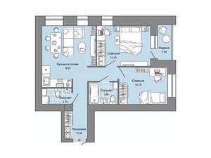 2-к квартира, строящийся дом, 59м2, 2/7 этаж