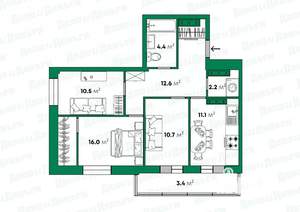 3-к квартира, вторичка, 74м2, 12/16 этаж
