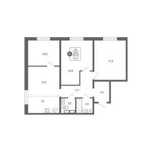 4-к квартира, вторичка, 83м2, 16/17 этаж