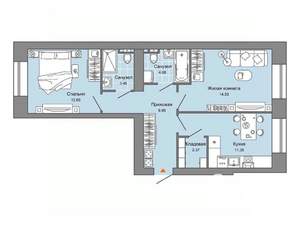 2-к квартира, вторичка, 59м2, 1/7 этаж