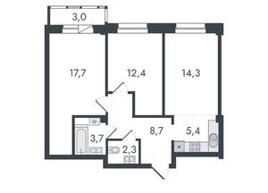 3-к квартира, вторичка, 68м2, 9/16 этаж