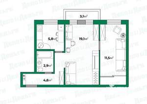 2-к квартира, вторичка, 46м2, 5/5 этаж