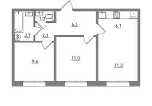 3-к квартира, вторичка, 51м2, 9/16 этаж
