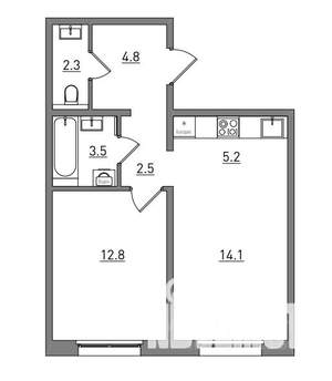 2-к квартира, вторичка, 45м2, 3/17 этаж