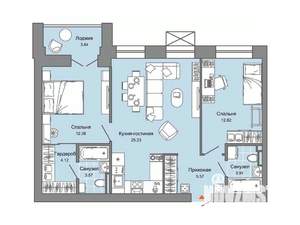 2-к квартира, строящийся дом, 70м2, 4/6 этаж