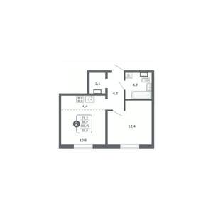 2-к квартира, вторичка, 39м2, 17/17 этаж