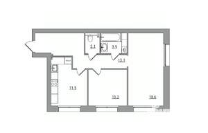 2-к квартира, вторичка, 59м2, 1/7 этаж