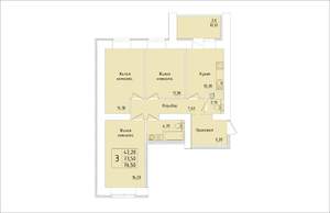 3-к квартира, строящийся дом, 77м2, 2/15 этаж