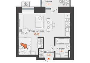 Студия квартира, вторичка, 30м2, 4/12 этаж