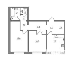 2-к квартира, вторичка, 59м2, 1/16 этаж