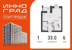 Студия квартира, вторичка, 33м2, 6/12 этаж