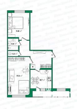 2-к квартира, вторичка, 53м2, 5/5 этаж