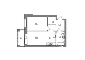 2-к квартира, вторичка, 52м2, 4/6 этаж