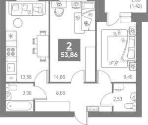 2-к квартира, вторичка, 54м2, 3/4 этаж