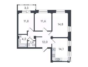 3-к квартира, вторичка, 74м2, 16/16 этаж