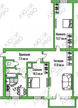 3-к квартира, вторичка, 57м2, 3/5 этаж