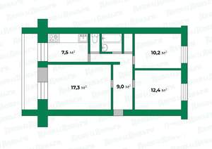 3-к квартира, вторичка, 59м2, 2/5 этаж