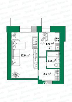 1-к квартира, вторичка, 32м2, 5/5 этаж