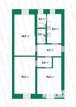 3-к квартира, вторичка, 67м2, 2/2 этаж