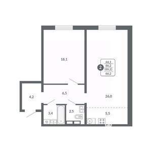 2-к квартира, вторичка, 66м2, 3/17 этаж