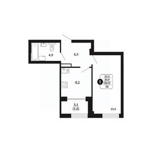 1-к квартира, вторичка, 37м2, 4/17 этаж