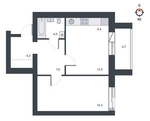 2-к квартира, вторичка, 57м2, 12/12 этаж