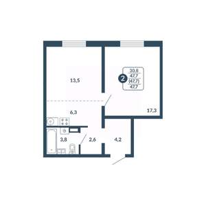 2-к квартира, вторичка, 48м2, 7/17 этаж