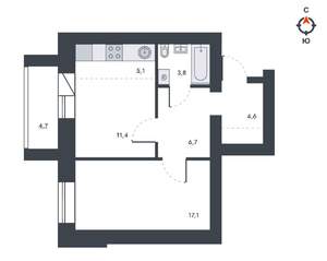 2-к квартира, вторичка, 53м2, 2/12 этаж