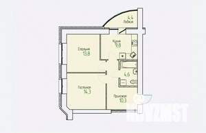 2-к квартира, строящийся дом, 55м2, 13/14 этаж