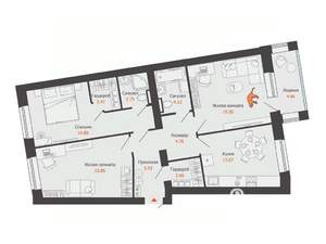 3-к квартира, строящийся дом, 84м2, 4/4 этаж