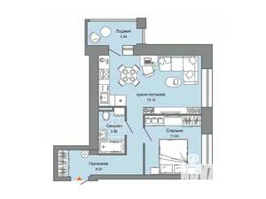 1-к квартира, строящийся дом, 45м2, 1/4 этаж