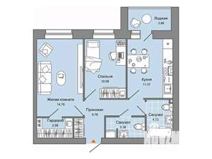 2-к квартира, строящийся дом, 56м2, 8/8 этаж