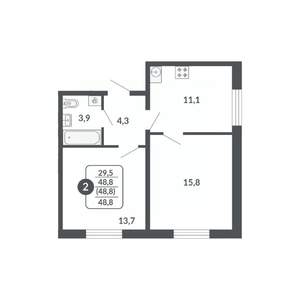 2-к квартира, вторичка, 49м2, 6/17 этаж