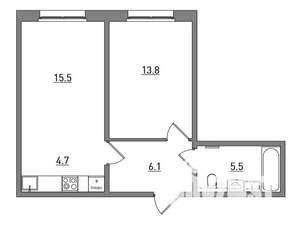 2-к квартира, вторичка, 46м2, 2/17 этаж