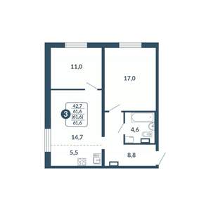 3-к квартира, вторичка, 62м2, 8/17 этаж