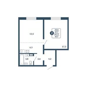 2-к квартира, вторичка, 48м2, 6/17 этаж