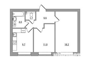 2-к квартира, вторичка, 51м2, 1/6 этаж