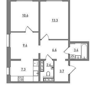 3-к квартира, вторичка, 57м2, 4/17 этаж