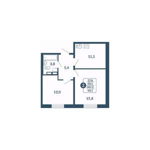 2-к квартира, вторичка, 48м2, 17/17 этаж