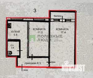 2-к квартира, вторичка, 45м2, 4/5 этаж