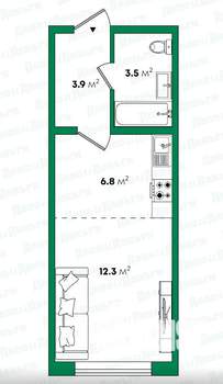 Студия квартира, вторичка, 27м2, 3/16 этаж