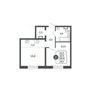 2-к квартира, вторичка, 39м2, 17/17 этаж