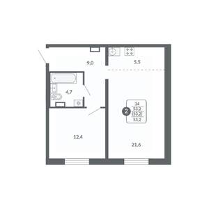 2-к квартира, вторичка, 53м2, 11/17 этаж