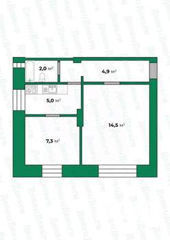 2-к квартира, вторичка, 34м2, 2/2 этаж